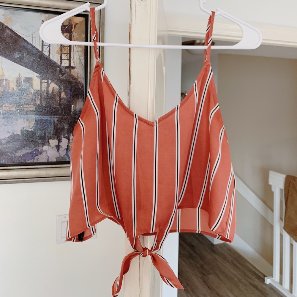 Salmon Pink Striped Forever 21 M Cami Crop Top
